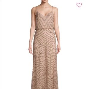 Adrianna Papell Taupe Art Deco Embellished Dress